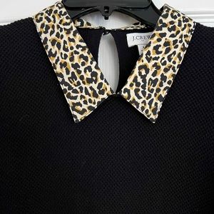 J. Crew Layering Sweater with Leopard Collar, L, Like New